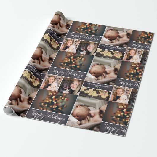 Papier Cadeau Personnalisé, Joyeuses Fêtes, Tableau noir, Photo (Déroulé)