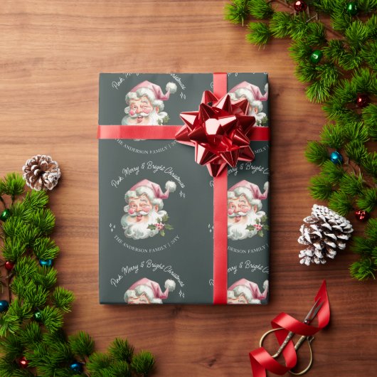 Papier Cadeau Personnalisé Joyeux rose Noël Père Noël rétro (Cadeau de vacances)