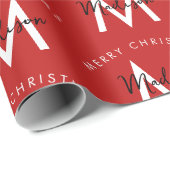 Papier Cadeau Personnalisé moderne Joyeux Noël Monogramme rouge (Coin rond)