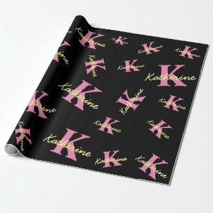 Papier Cadeau Personnalisé Monogramme Noir moderne