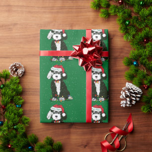 Papier Cadeau Personnalisé Naughty Bernedoodle Vert Noël