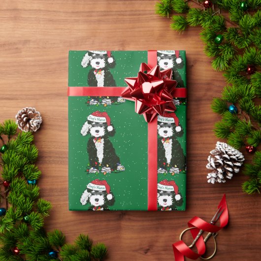 Papier Cadeau Personnalisé Naughty Bernedoodle Vert Noël (Cadeau de vacances)