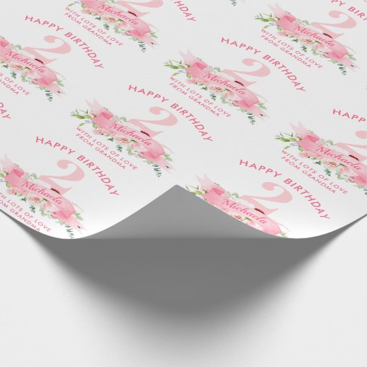 Papier Cadeau Personnalisé N'IMPORTE QUEL ÂGE Rose Fille Florale (Coin)