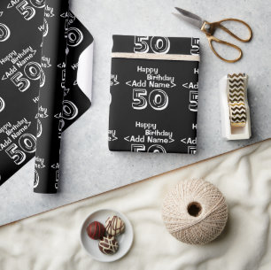 Papier Cadeau Personnalisé Noir 50e Joyeux Modèles d'anniversair