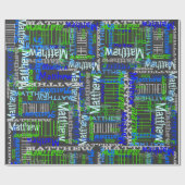 Papier Cadeau Personnalisé Nom personnalisé Collage Bleu Anniver (Plat)