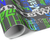 Papier Cadeau Personnalisé Nom personnalisé Collage Bleu Anniver (Coin rond)