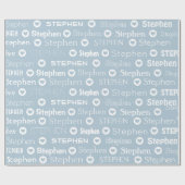 Papier Cadeau Personnalisé Nom personnalisé Motif de coeur bleu (Plat)