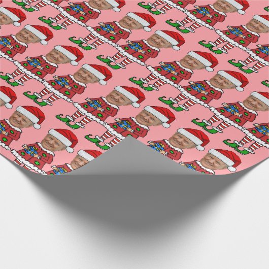 Papier Cadeau Personnalisé Photo du visage Elf Christmas Drôle T (Coin)