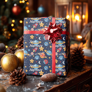 Papier cadeau personnalisé pour aventure spatiale