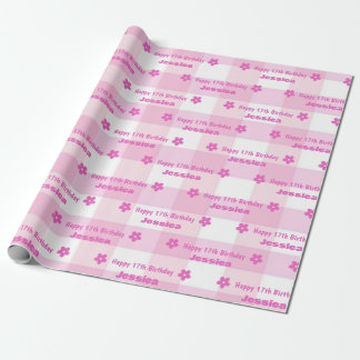 Papier Cadeau Personnalisé rose blanc Plaid Joyeux 17e anniversa