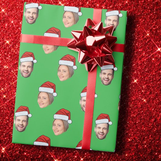 Papier Cadeau Personnalisé Visage 2 Photo Santa Hat Noël Cadeau