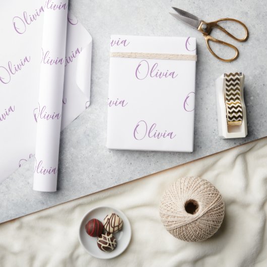 Papier Cadeau Personnalisée Purple Girly Nom Élégant (Artisanat)