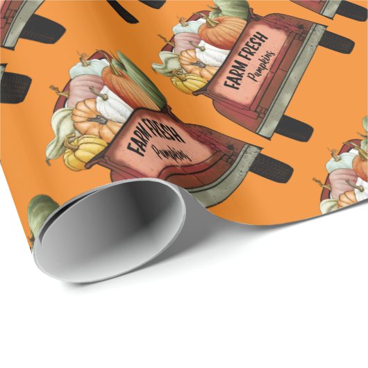 Papier Cadeau Personnaliser d'automne Citrouille Feuilles d'or (Coin rond)