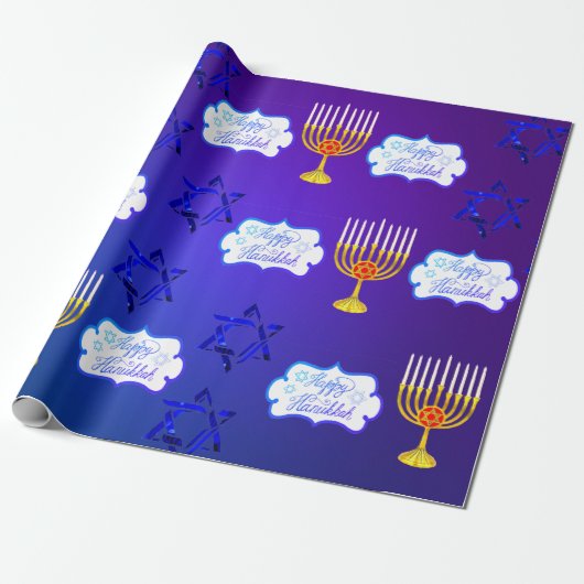 Papier Cadeau Personnaliser HAPPY HANOUKKA Menorah Wrapping Papi (Déroulé)