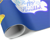 Papier Cadeau Personnaliser HAPPY HANOUKKA Menorah Wrapping Papi (Coin rond)