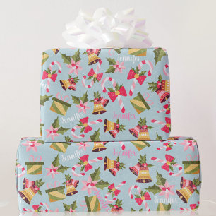Papier Cadeau Personnaliser le nom en rose blanc mignon cadeau d
