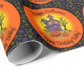 Papier Cadeau Personnaliser le nom Halloween Citrouille Haunted (Coin rond)