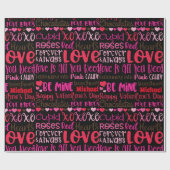 Papier Cadeau Personnaliser le nom Saint Valentin Coeurs rouges (Plat)