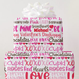 Papier Cadeau Personnaliser le nom Valentines Day Coeurs rouges