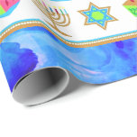 Papier Cadeau Personnaliser le papier d'enveloppement bleu HANOU<br><div class="desc">HAPPY HANOUKKA style Holiday Papier enveloppant avec symboles Chanukah: Menorah, Dreidel, Magen David et or "Happy Hanoukka" texte. Enveloppe cadeau PERSONNALISÉE sur mesure! Papier d'enveloppement de vacances parfait pour fêter pendant la saison. . Papier d'emballage Hanoukka unique pour vos cadeaux ! Peut être personnalisé avec votre texte, votre photo ou...</div>