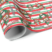 Papier Cadeau Personnaliser les chouettes des elfes de Noël (Coin rond)