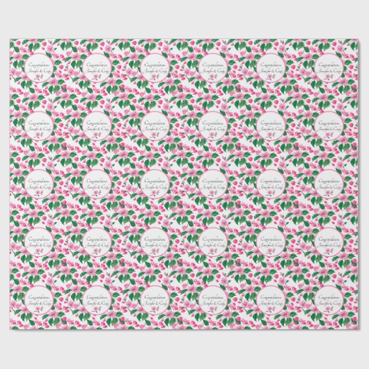 Papier Cadeau Personnaliser les noms Cherry Blossoms Mariage Cad (Plat)