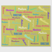 Papier Cadeau Personnaliser Nom Coloré Anniversaire Cadeau de fê (Plat)