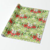 Papier Cadeau Personnaliser Nom Noël Poinsettia Snowflakes (Déroulé)