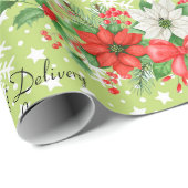 Papier Cadeau Personnaliser Nom Noël Poinsettia Snowflakes (Coin rond)