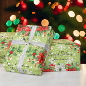 Papier Cadeau Personnaliser Nom Noël Poinsettia Snowflakes