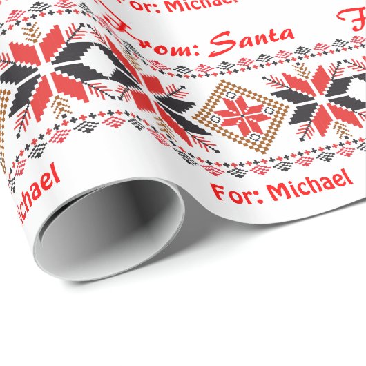 Papier Cadeau Personnaliser Nom Sweater Crochet Knit de Père Noë (Coin rond)