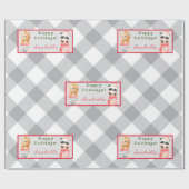 Papier Cadeau Personnaliser Panda et Ours Texte et nom (Plat)
