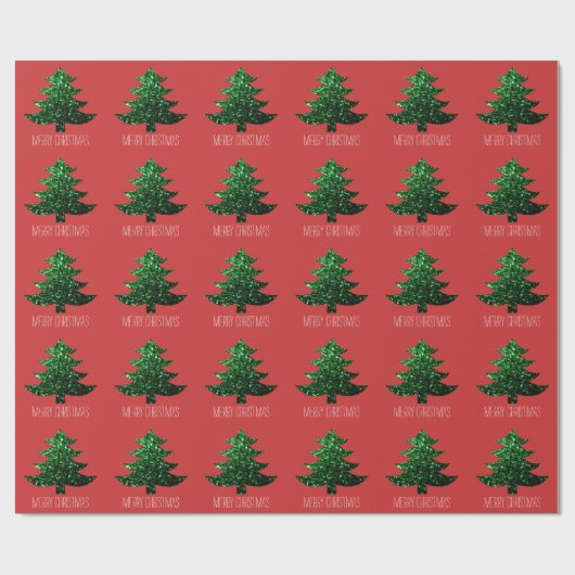 Papier Cadeau Personnaliser Sparkly sapin vert étincelant rouge (Plat)