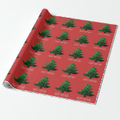 Papier Cadeau Personnaliser Sparkly sapin vert étincelant rouge (Déroulé)