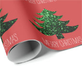 Papier Cadeau Personnaliser Sparkly sapin vert étincelant rouge (Coin rond)