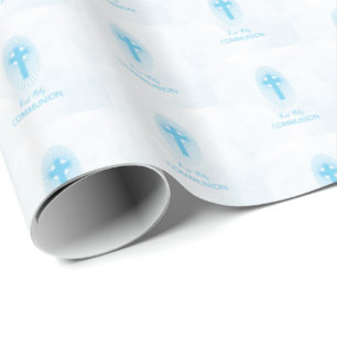 Papier Cadeau Personnalisez, Croix de première communion Blue Bo