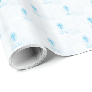 Papier Cadeau Personnalisez, Croix de première communion Blue Bo