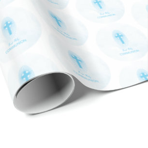 Papier Cadeau Personnalisez, Croix de première communion Blue Bo