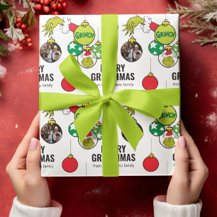 Papier Cadeau Personnalisez la photo de famille - Grinch avec or