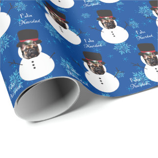 Papier Cadeau Pet Face Snowman Joyeux Noël en espagnol Wrap