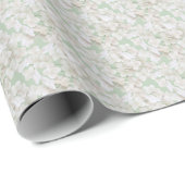 Papier Cadeau Pétales Blanches À Fleur D'Hydrangée Sur Sage (Coin rond)