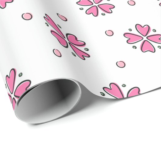 Papier Cadeau Pétales de fleurs de cœur rose (Coin rond)