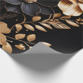 Papier Cadeau Pétales d'or : Floral sur Noir (Coin)