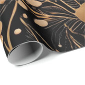 Papier Cadeau Pétales d'or : Floral sur Noir (Coin rond)