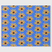 Papier Cadeau Pétales Jaunes Solaires Lumineux sur Bleu Royal (Plat)