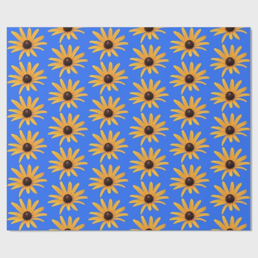 Papier Cadeau Pétales Jaunes Solaires Lumineux sur Bleu Royal (Plat)