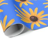 Papier Cadeau Pétales Jaunes Solaires Lumineux sur Bleu Royal (Coin rond)