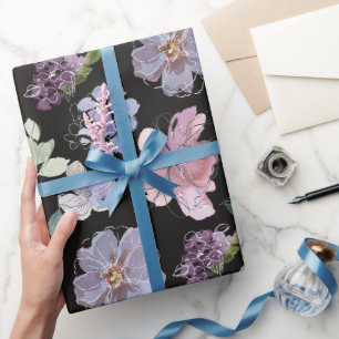 Papier Cadeau Pétales Rose Violet Fond Noir
