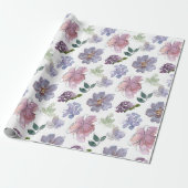 Papier Cadeau Pétales roses violets fond blanc (Déroulé)