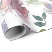 Papier Cadeau Pétales roses violets fond blanc (Coin rond)
